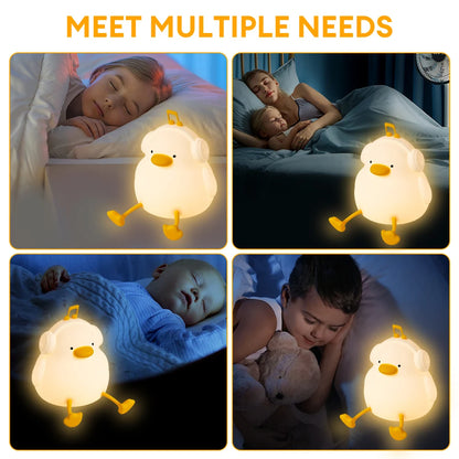 LED Night Lights Cute Duck Silicone Lamp Touch Sensor Night Lamp USB Rechargeable Timing Bedside Bedroom Decor Light