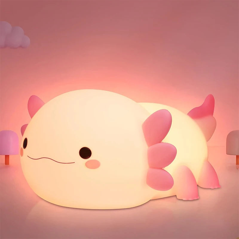 Cute Axolotl Night Light Silicone Nursery Sleeping Lamp Touch Control Nightlights USB Rechargeable Table Lamp for Baby Child