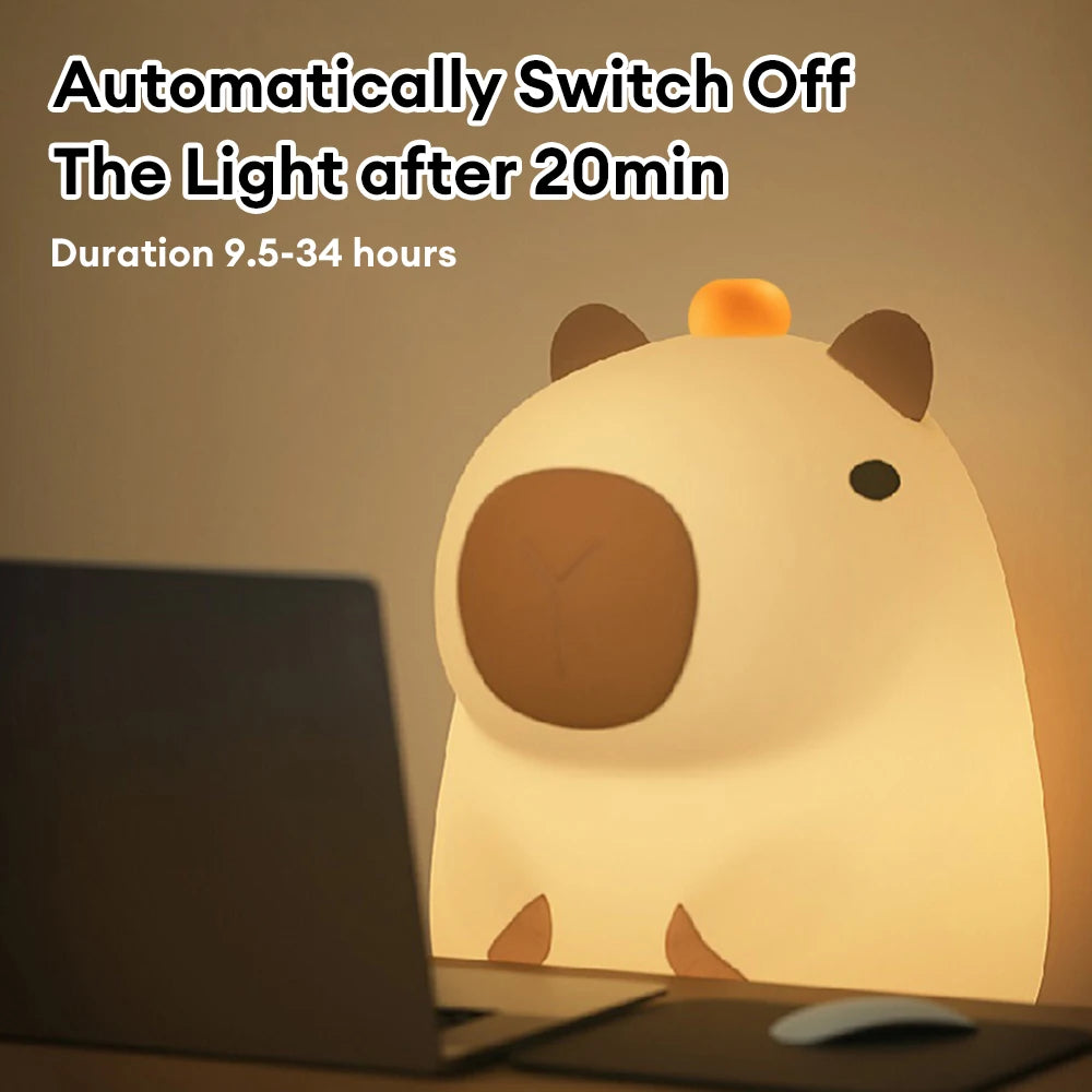 Cute Cartoon Capybara Silicone Night Light USB Rechargeable Timing Sleep Night Lamp for Children's Room Decor Birthday Gift