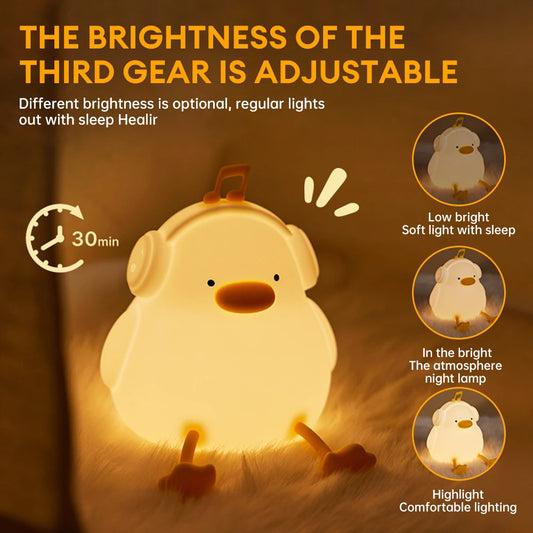 LED Night Lights Cute Duck Silicone Lamp Touch Sensor Night Lamp USB Rechargeable Timing Bedside Bedroom Decor Light