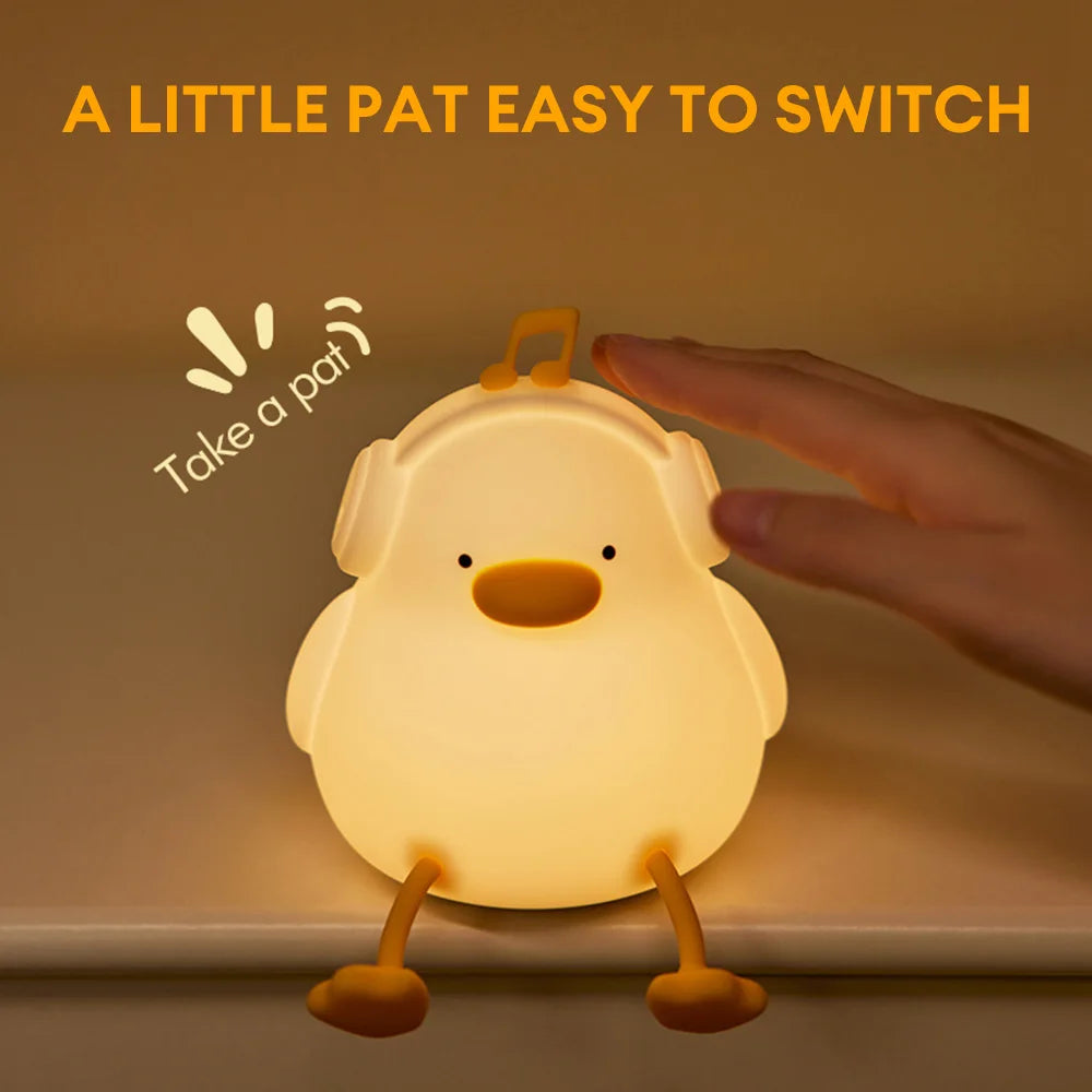 LED Night Lights Cute Duck Silicone Lamp Touch Sensor Night Lamp USB Rechargeable Timing Bedside Bedroom Decor Light