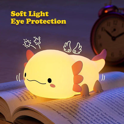 Cute Axolotl Night Light Silicone Nursery Sleeping Lamp Touch Control Nightlights USB Rechargeable Table Lamp for Baby Child