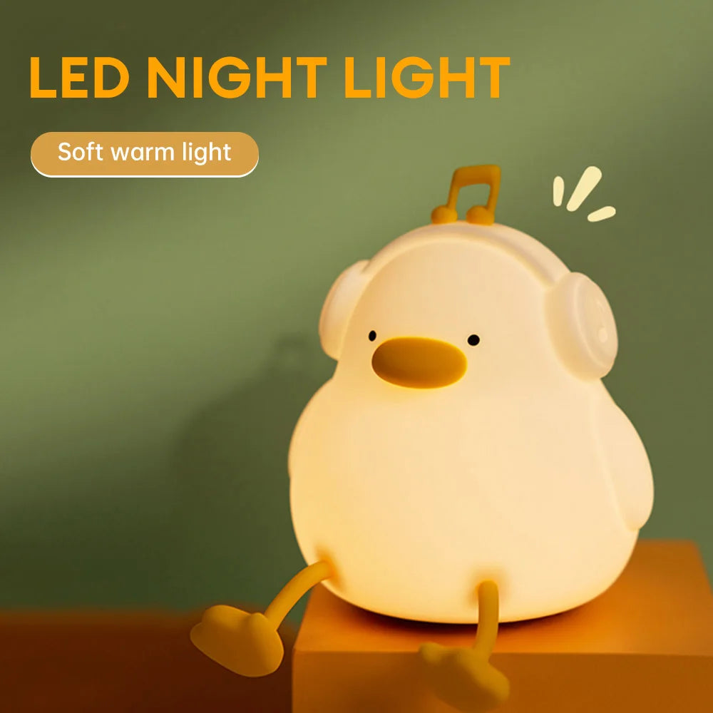 LED Night Lights Cute Duck Silicone Lamp Touch Sensor Night Lamp USB Rechargeable Timing Bedside Bedroom Decor Light