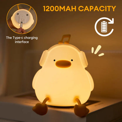 LED Night Lights Cute Duck Silicone Lamp Touch Sensor Night Lamp USB Rechargeable Timing Bedside Bedroom Decor Light